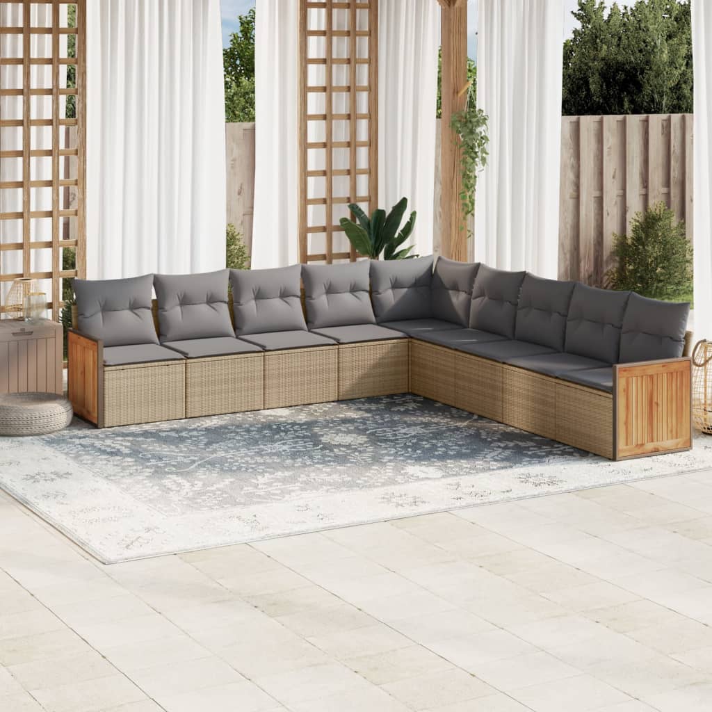 sofasæt til haven 9 dele med hynder polyrattan beige