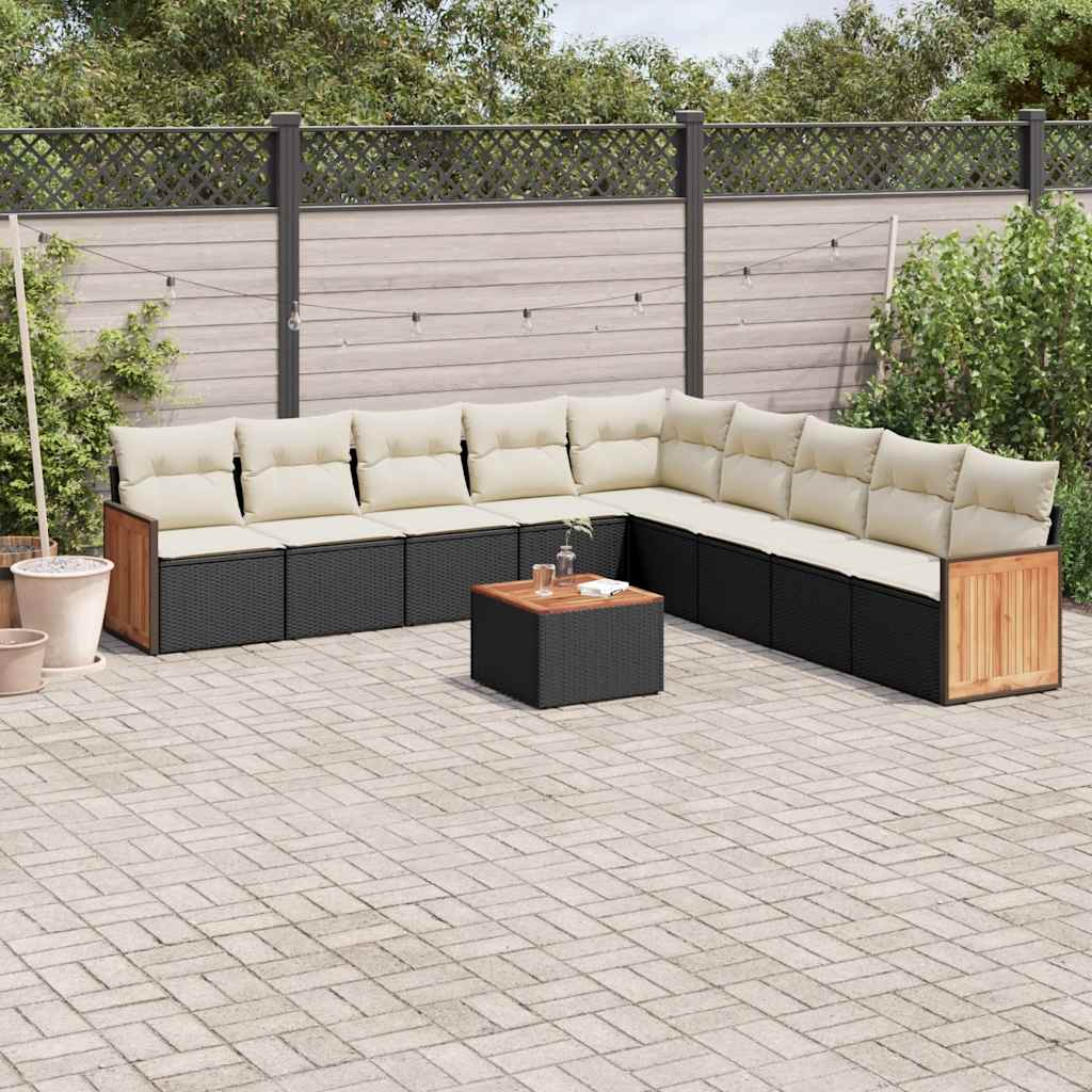 sofasæt til haven 10 dele med hynder polyrattan sort