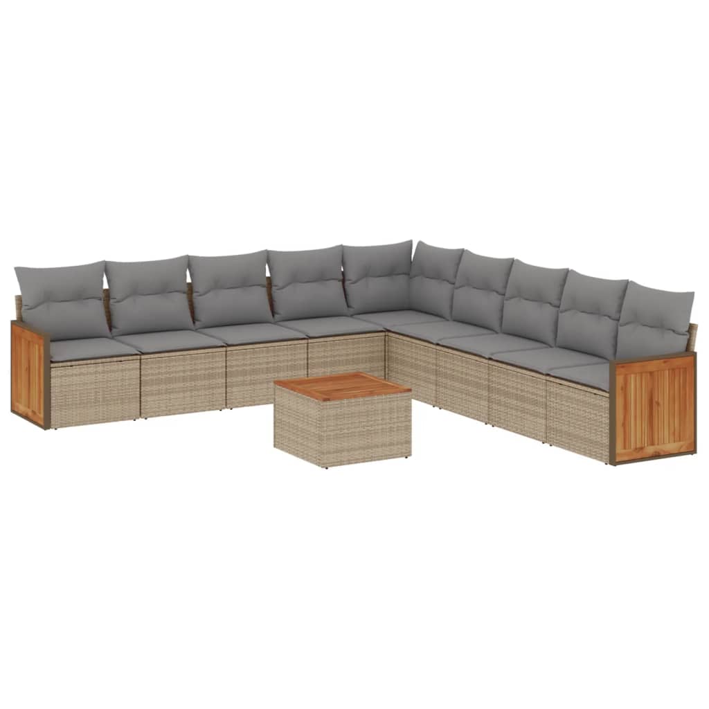 sofasæt til haven 10 dele med hynder polyrattan beige