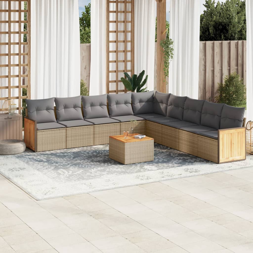 sofasæt til haven 10 dele med hynder polyrattan beige