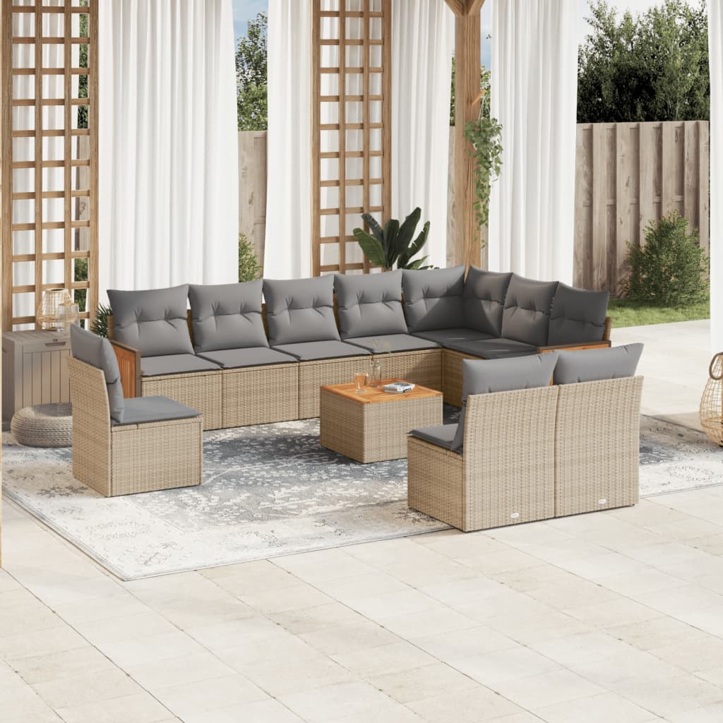 sofasæt til haven 11 dele med hynder polyrattan beige