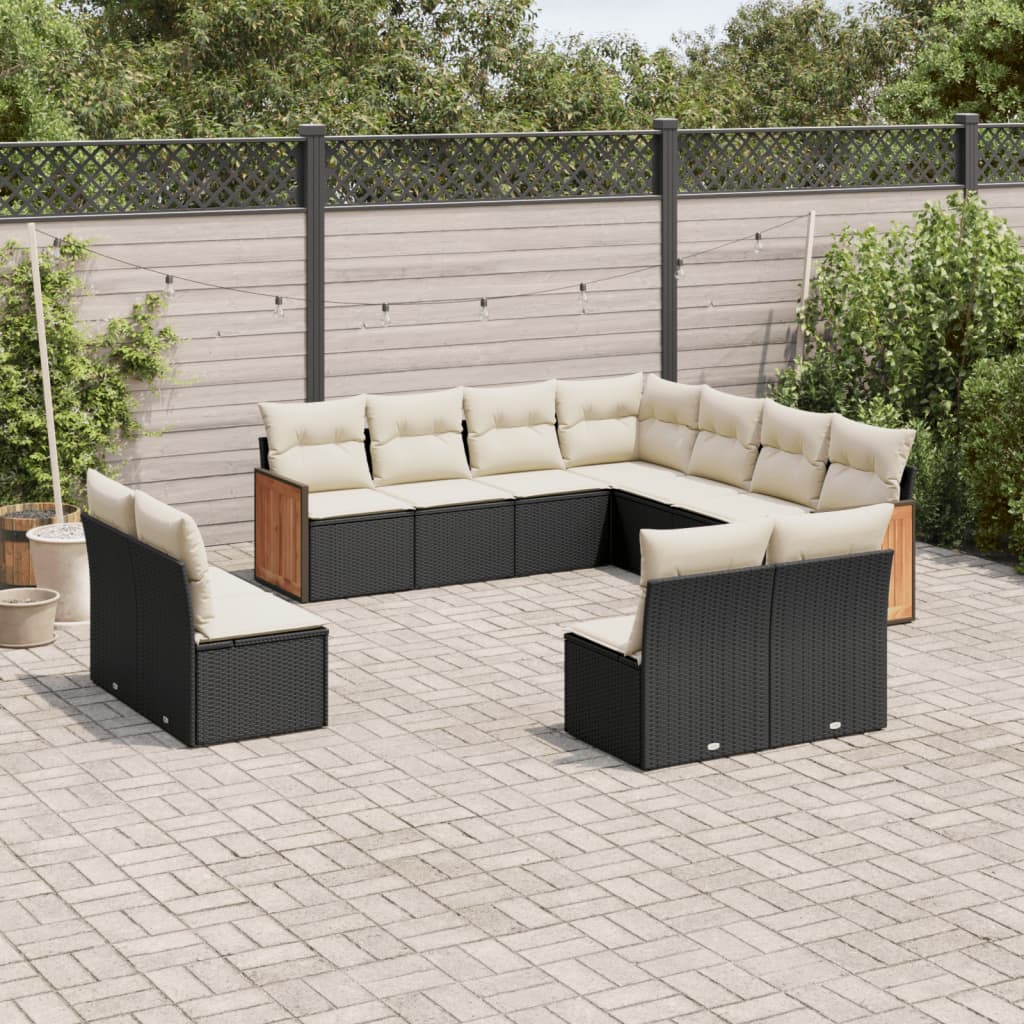 sofasæt til haven 11 dele med hynder polyrattan sort