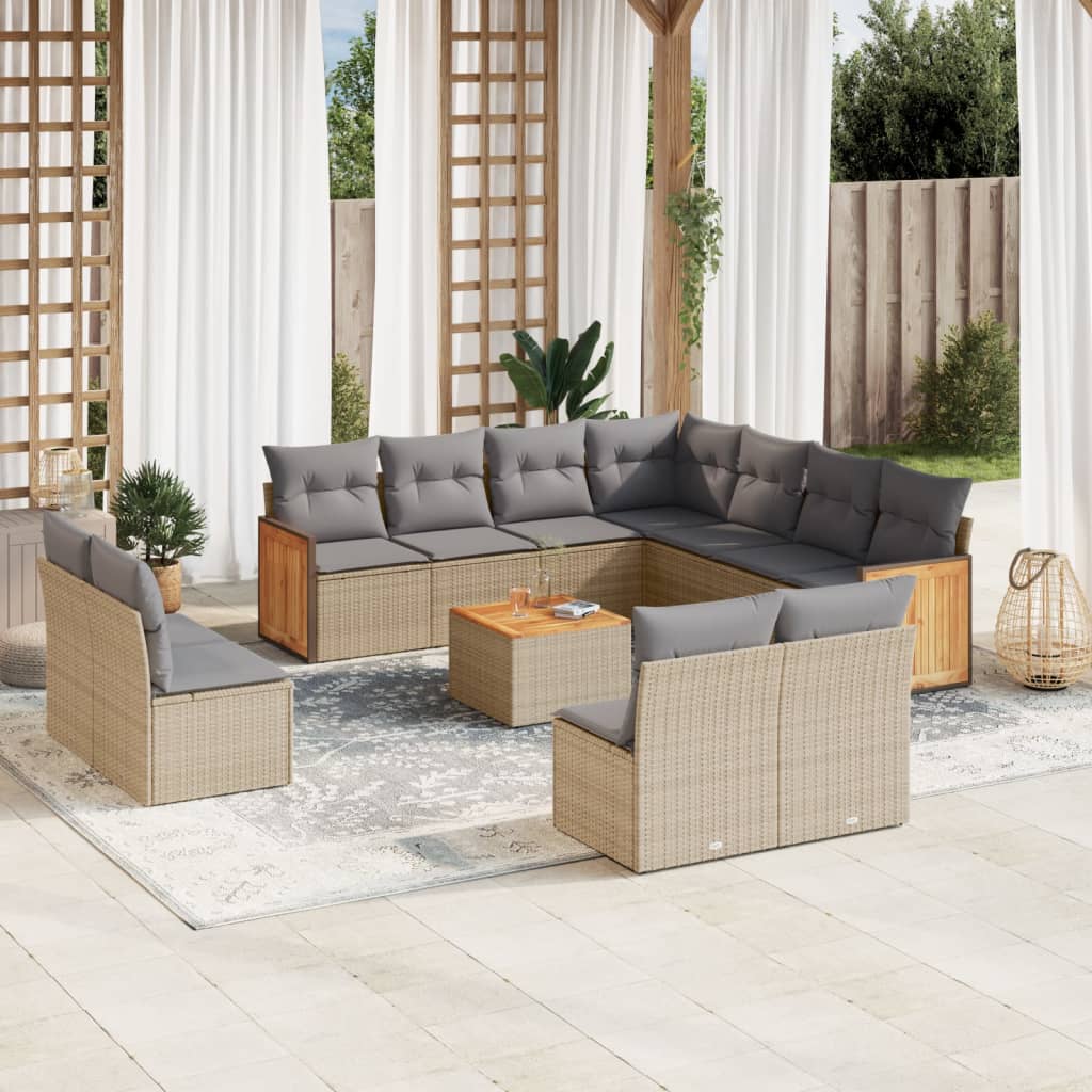 sofasæt til haven 12 dele med hynder polyrattan beige