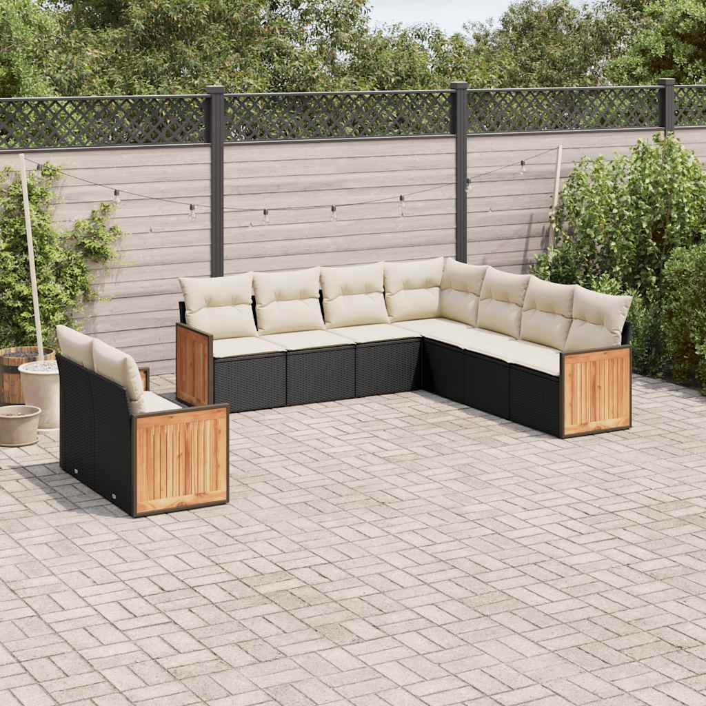 sofasæt til haven 9 dele med hynder polyrattan sort