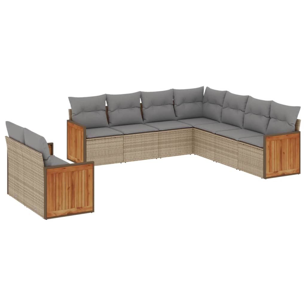 sofasæt til haven 9 dele med hynder polyrattan beige