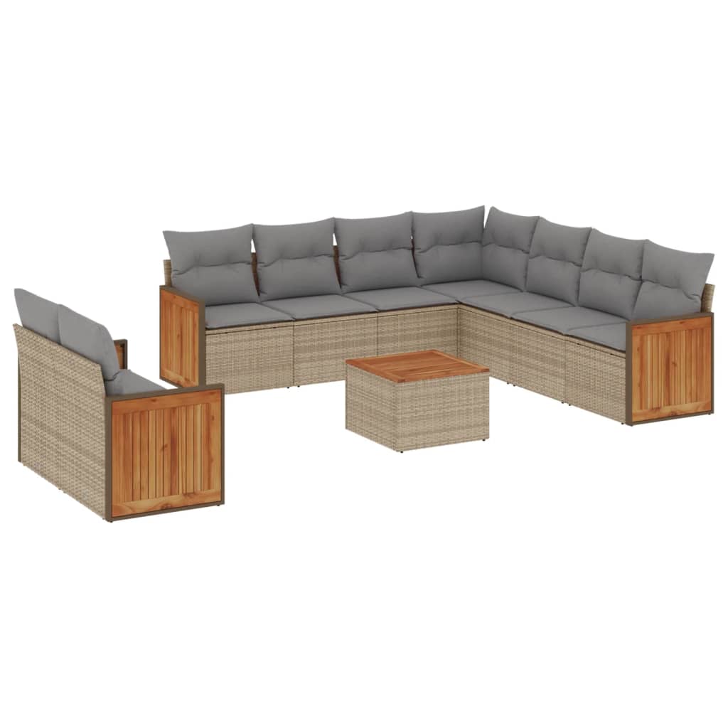 sofasæt til haven 10 dele med hynder polyrattan beige