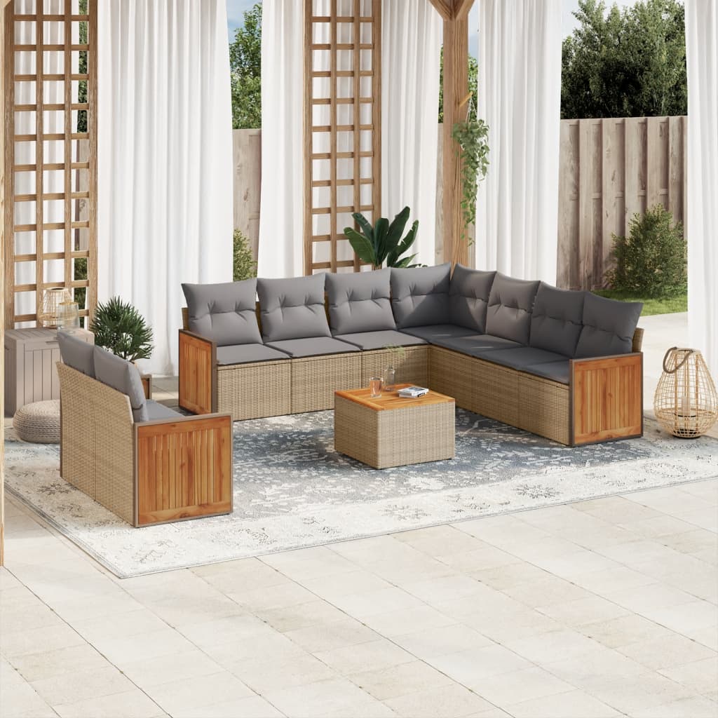 sofasæt til haven 10 dele med hynder polyrattan beige