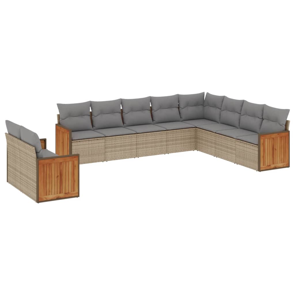 sofasæt til haven 10 dele med hynder polyrattan beige