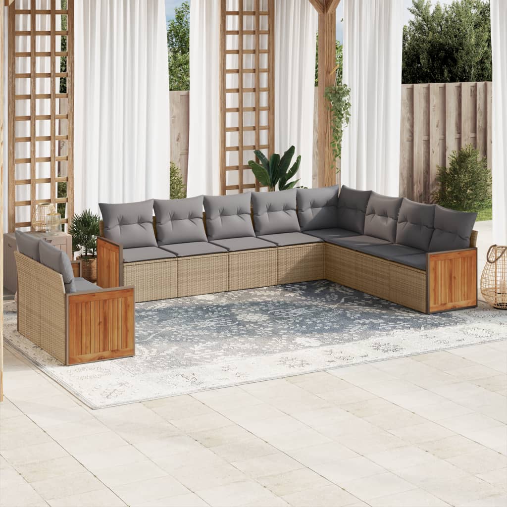sofasæt til haven 10 dele med hynder polyrattan beige