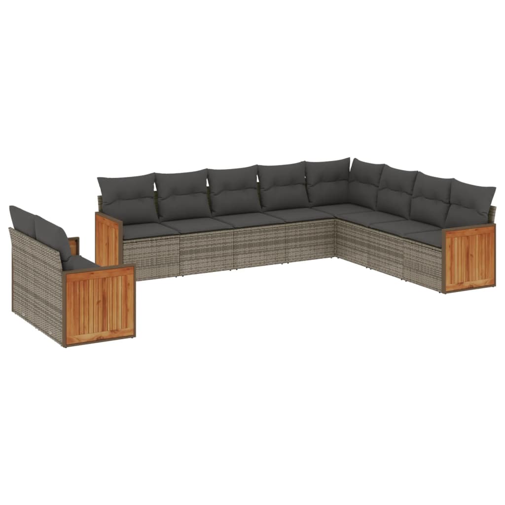 sofasæt til haven 10 dele med hynder polyrattan grå