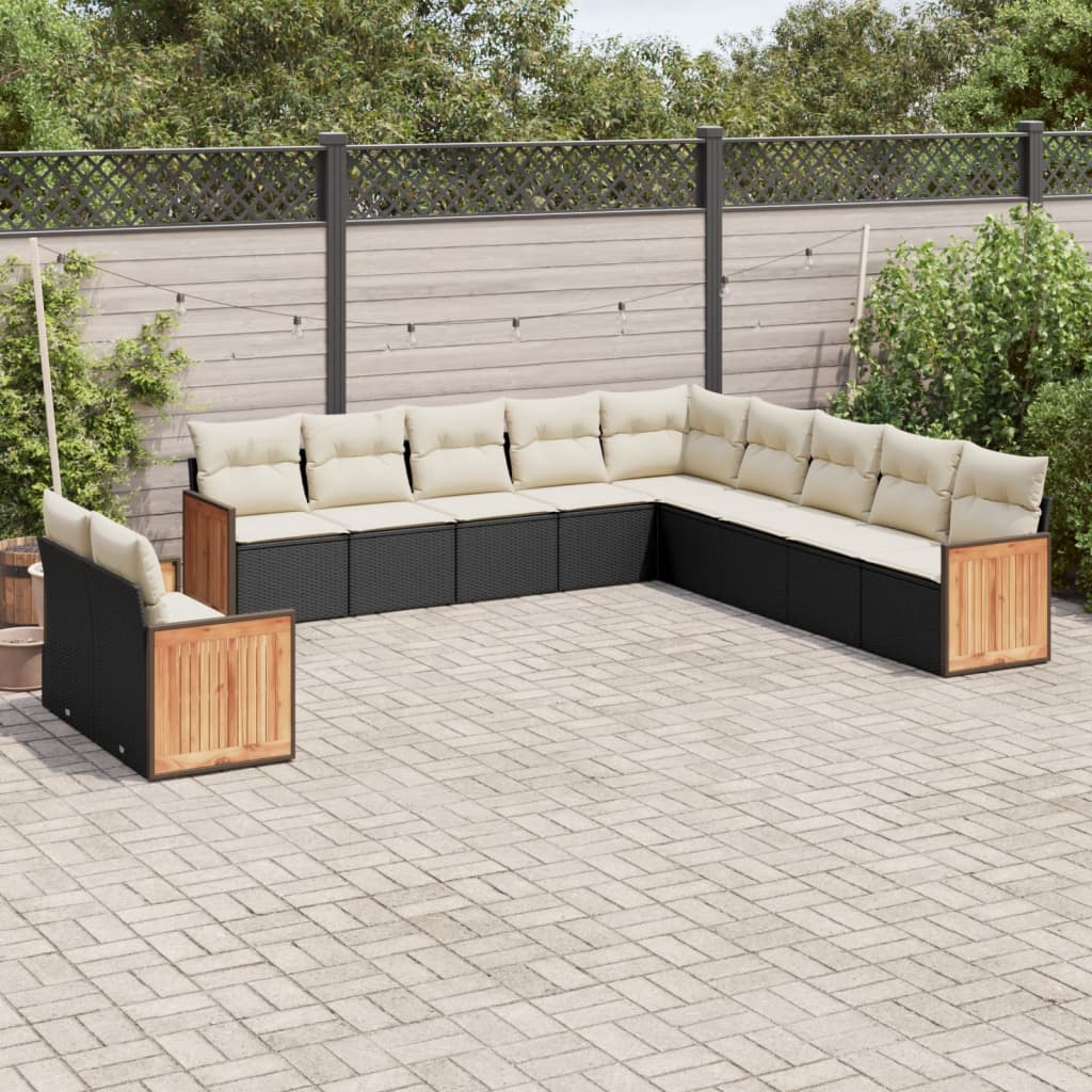 sofasæt til haven 11 dele med hynder polyrattan sort