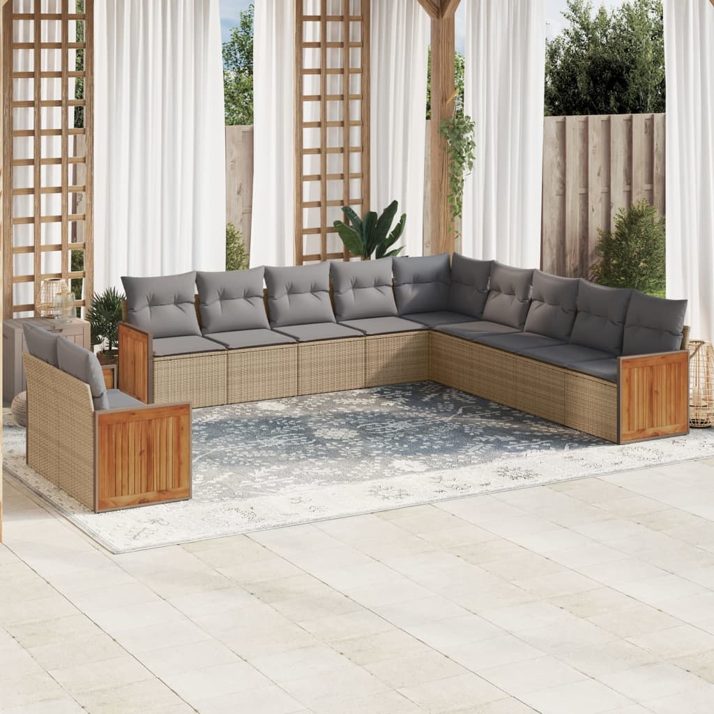 sofasæt til haven 11 dele med hynder polyrattan beige