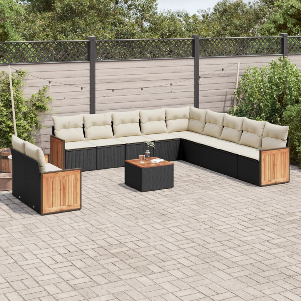 sofasæt til haven 12 dele med hynder polyrattan sort