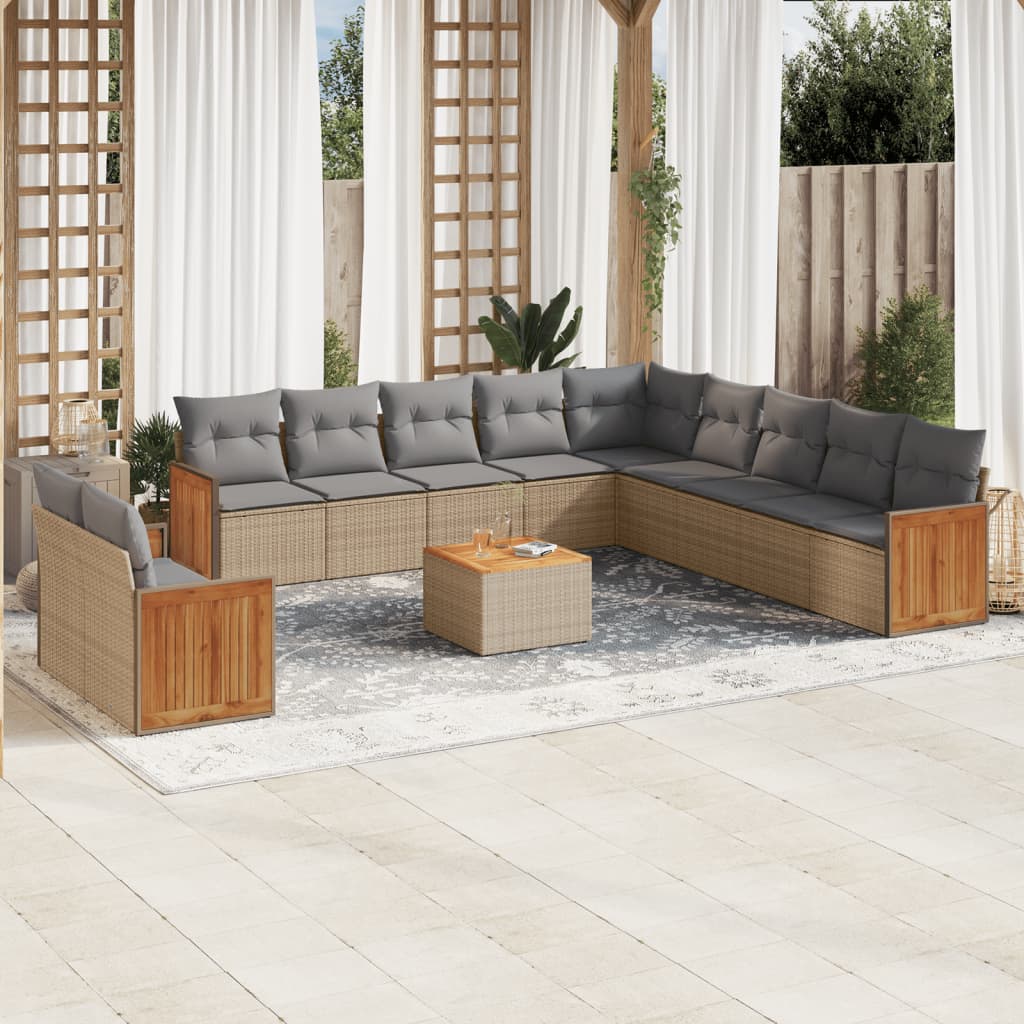 sofasæt til haven 12 dele med hynder polyrattan beige