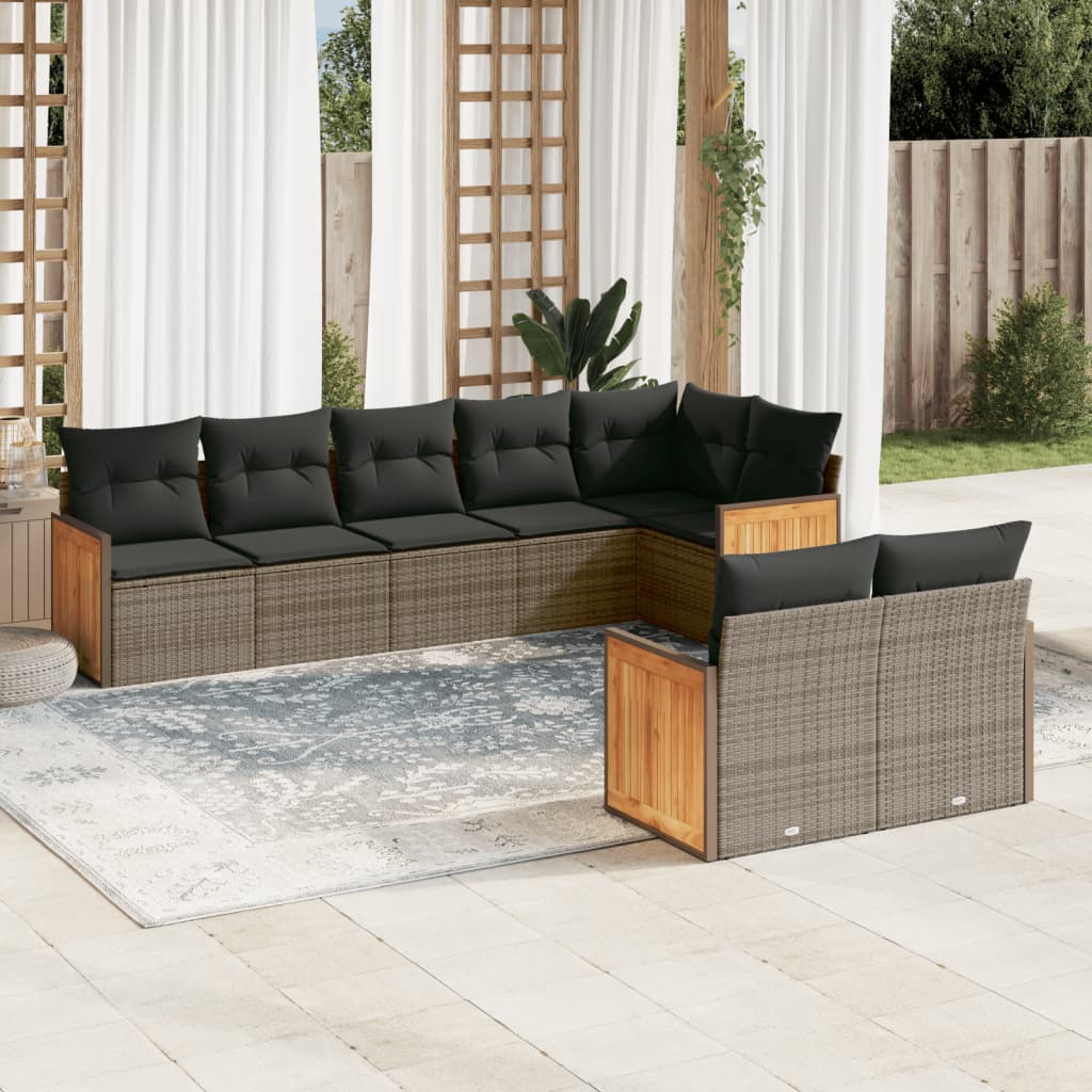 sofasæt til haven 8 dele med hynder polyrattan grå