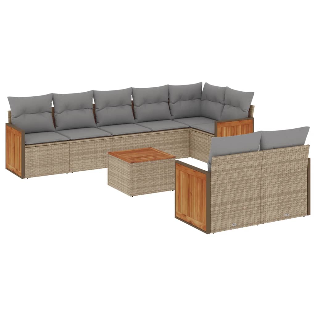 sofasæt til haven 9 dele med hynder polyrattan beige