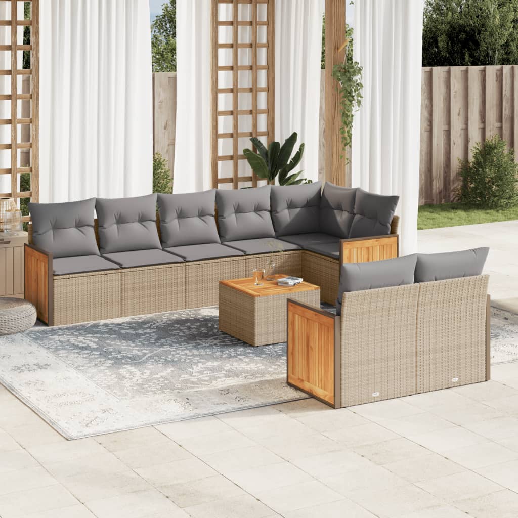 sofasæt til haven 9 dele med hynder polyrattan beige
