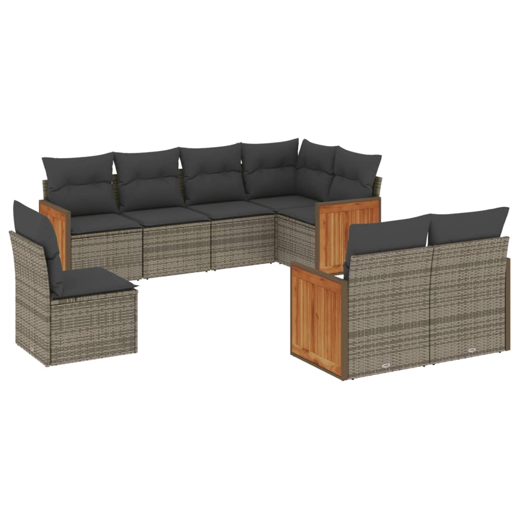 sofasæt til haven 8 dele med hynder polyrattan grå