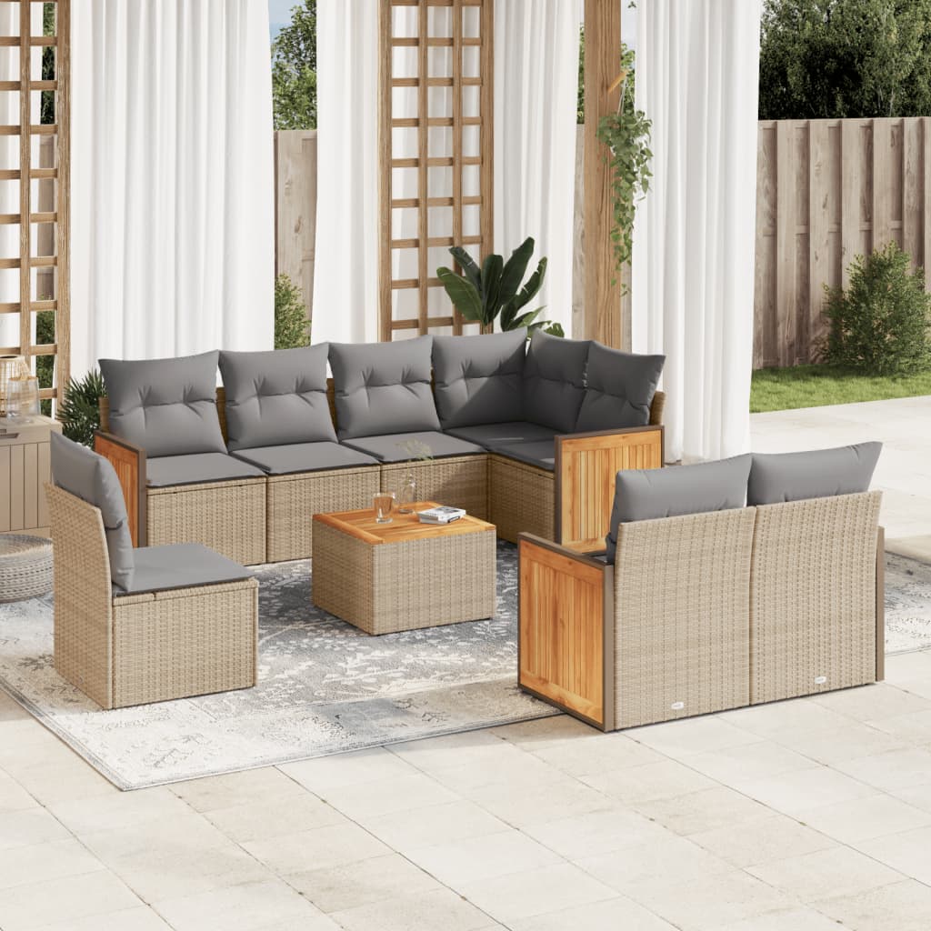 sofasæt til haven 9 dele med hynder polyrattan beige