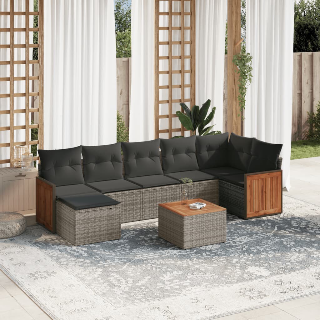 sofasæt til haven 8 dele med hynder polyrattan grå
