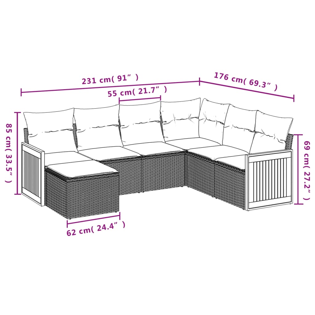 sofasæt til haven 7 dele med hynder polyrattan sort