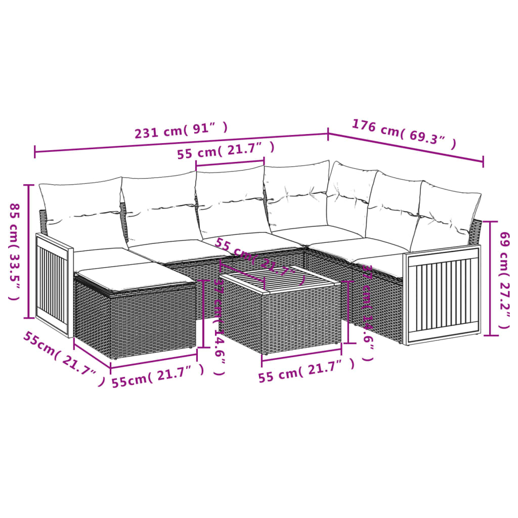 sofasæt til haven 8 dele med hynder polyrattan sort