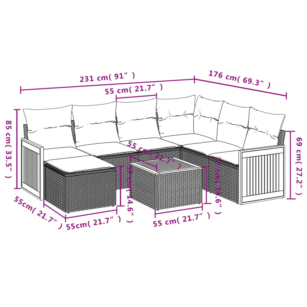 sofasæt til haven 8 dele med hynder polyrattan beige