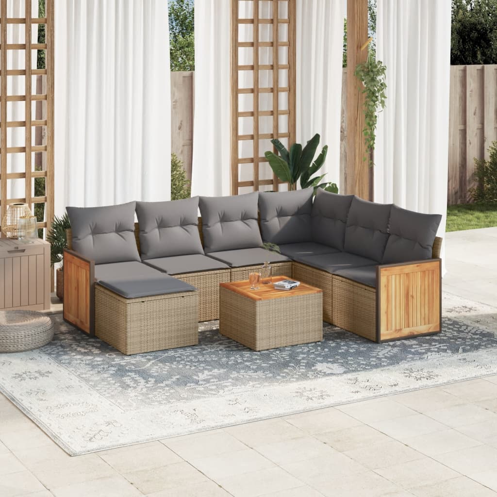 sofasæt til haven 8 dele med hynder polyrattan beige