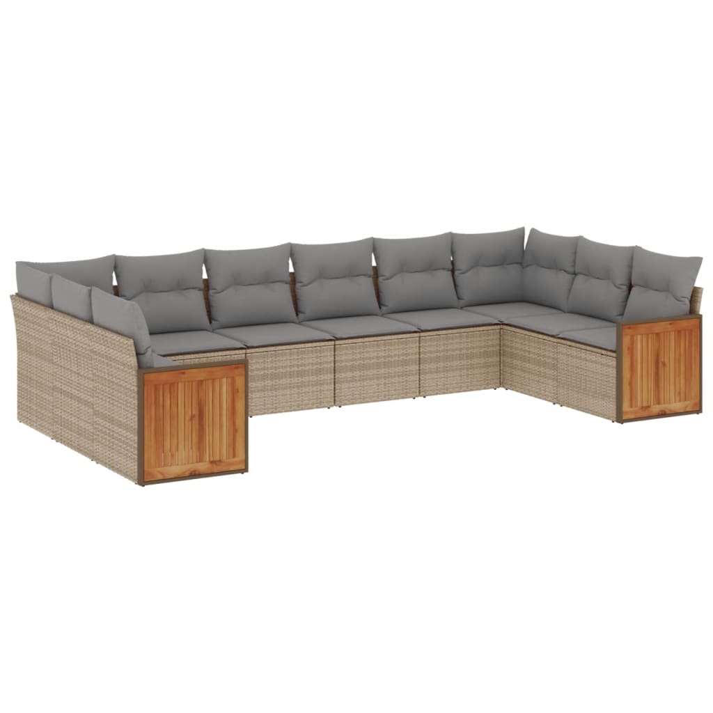 sofasæt til haven 10 dele med hynder polyrattan beige