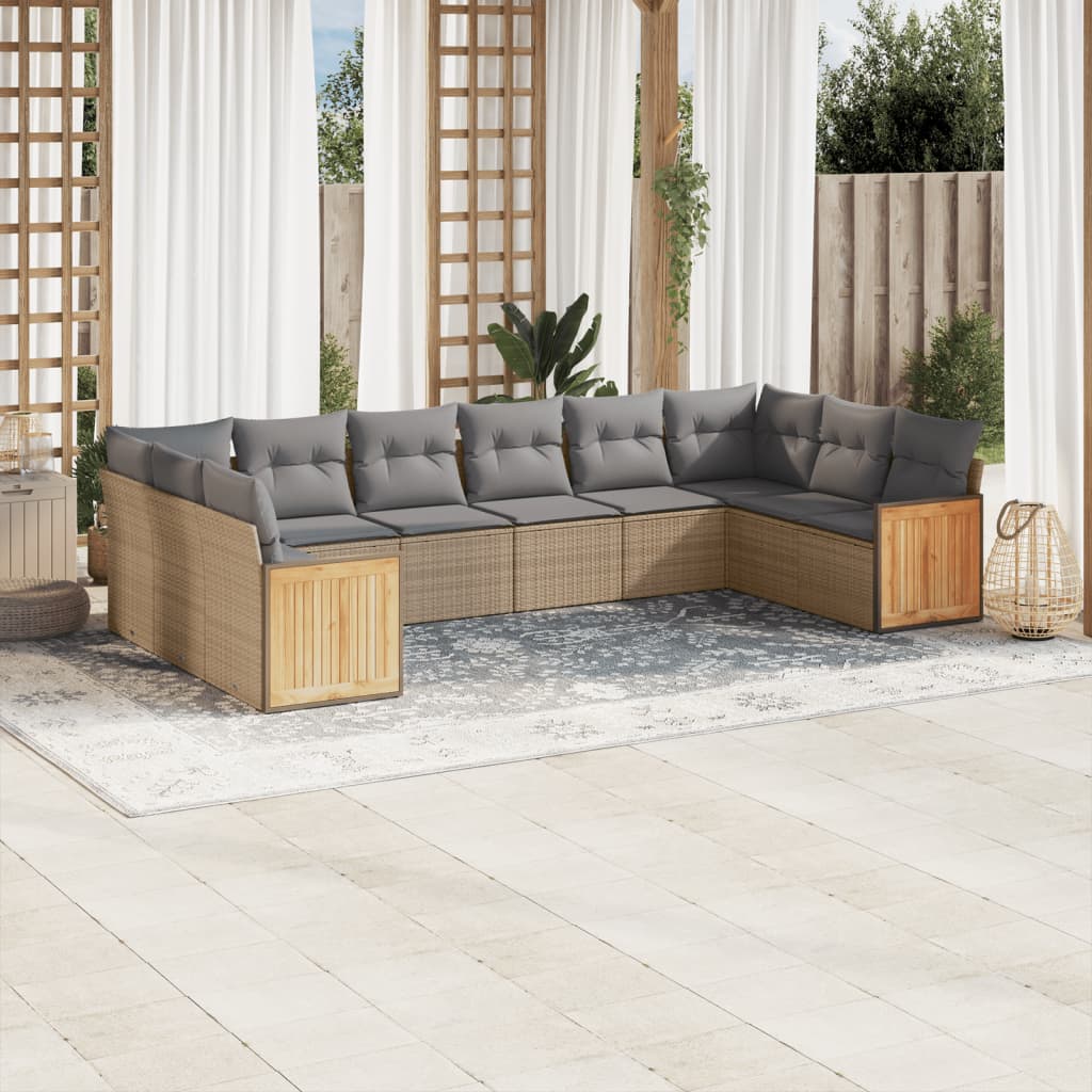 sofasæt til haven 10 dele med hynder polyrattan beige