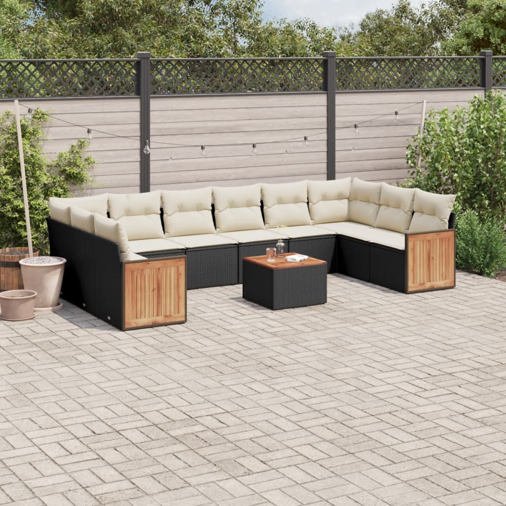 sofasæt til haven 11 dele med hynder polyrattan sort