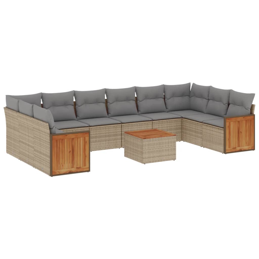 sofasæt til haven 11 dele med hynder polyrattan beige
