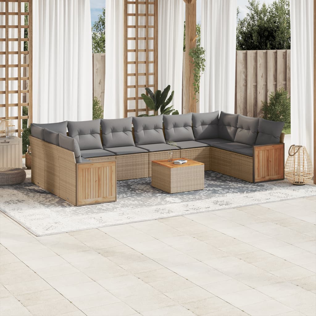 sofasæt til haven 11 dele med hynder polyrattan beige