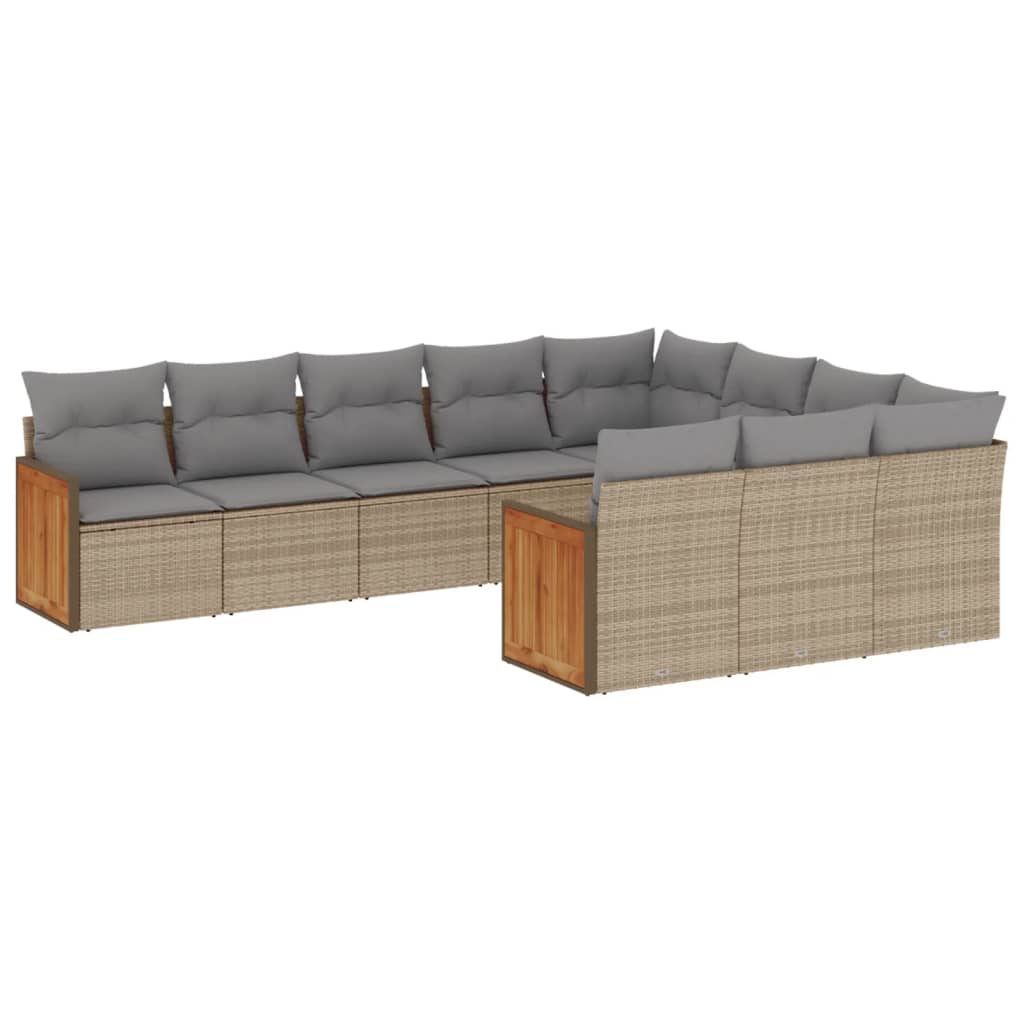sofasæt til haven 10 dele med hynder polyrattan beige