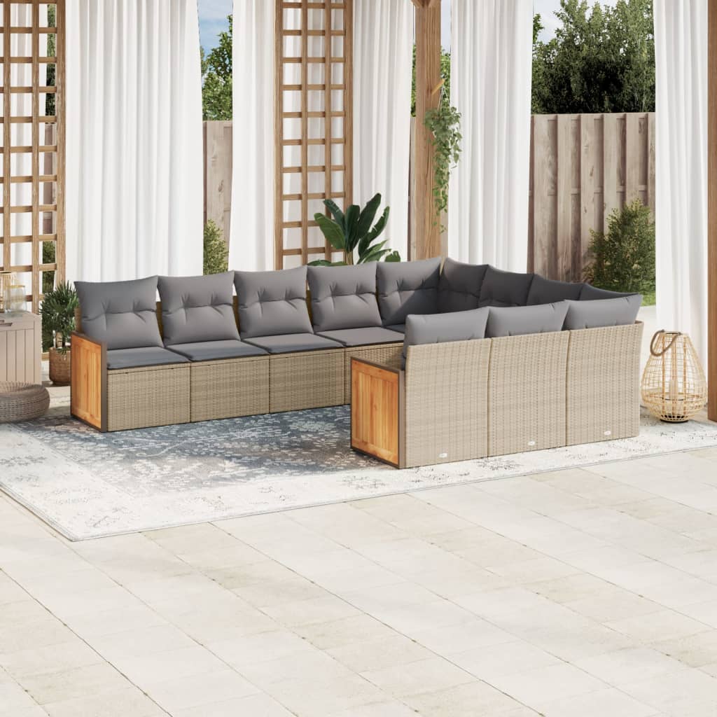 sofasæt til haven 10 dele med hynder polyrattan beige