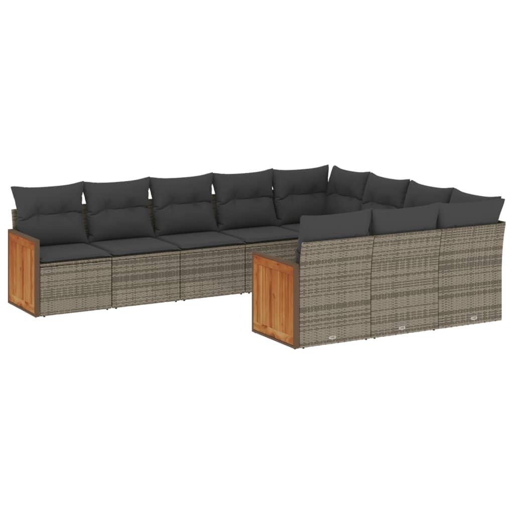 sofasæt til haven 10 dele med hynder polyrattan grå
