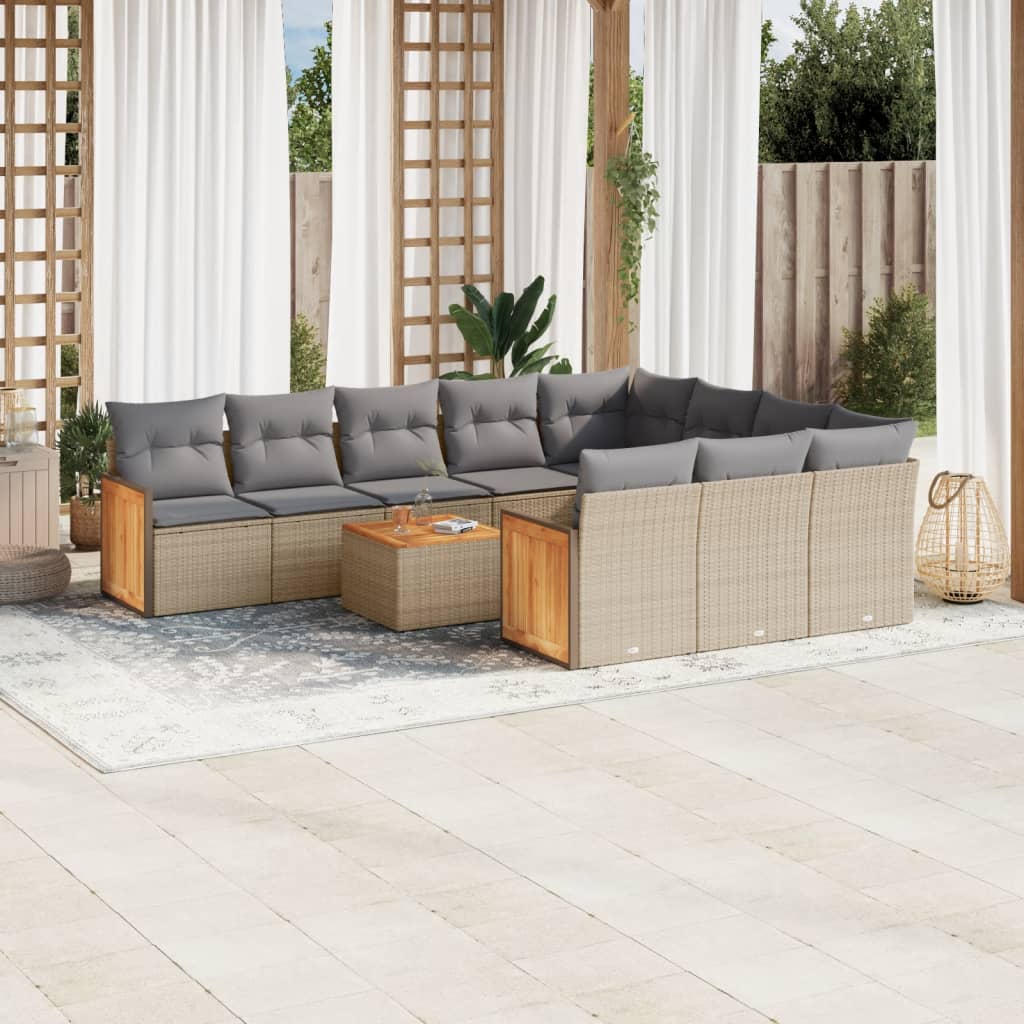sofasæt til haven 11 dele med hynder polyrattan beige