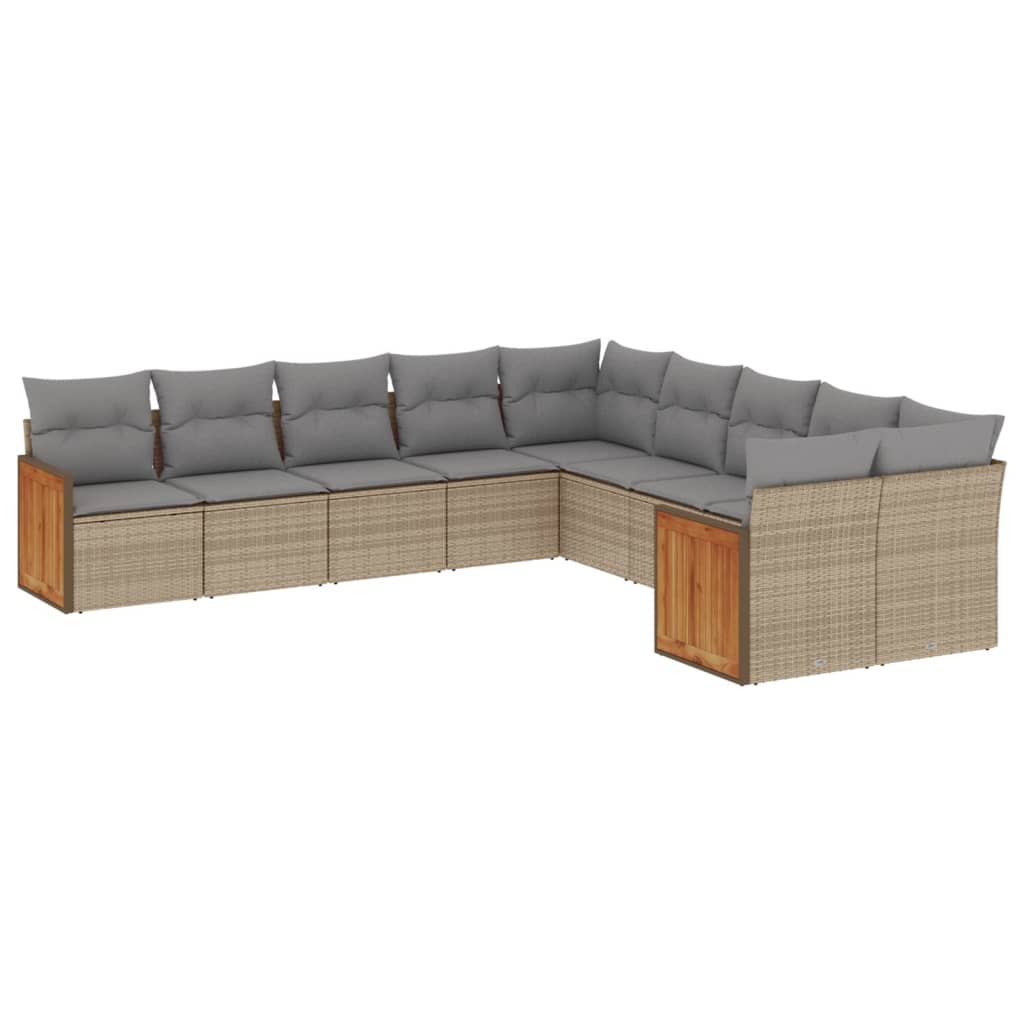 sofasæt til haven 10 dele med hynder polyrattan beige