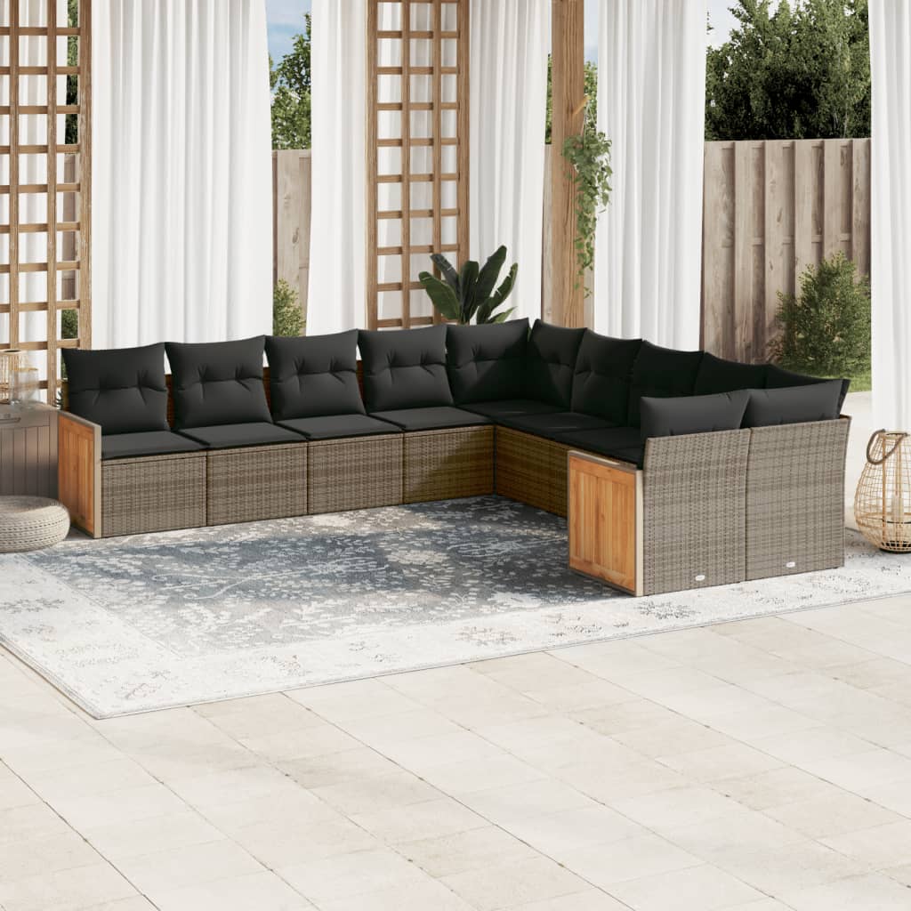 sofasæt til haven 10 dele med hynder polyrattan grå