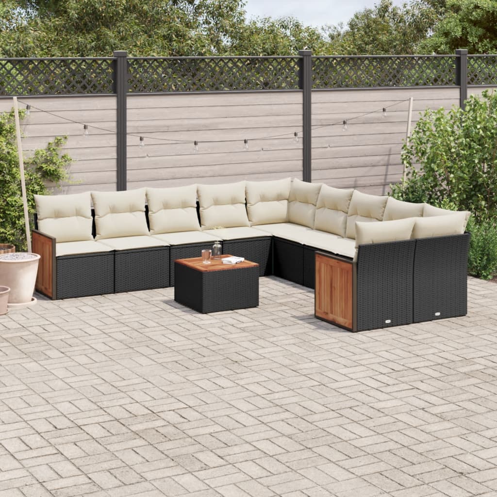 sofasæt til haven 11 dele med hynder polyrattan sort