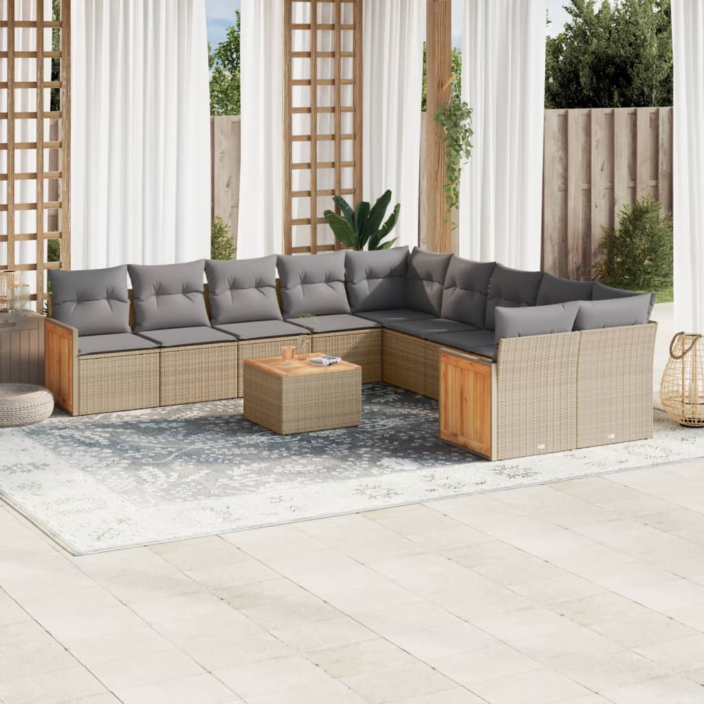 sofasæt til haven 11 dele med hynder polyrattan beige