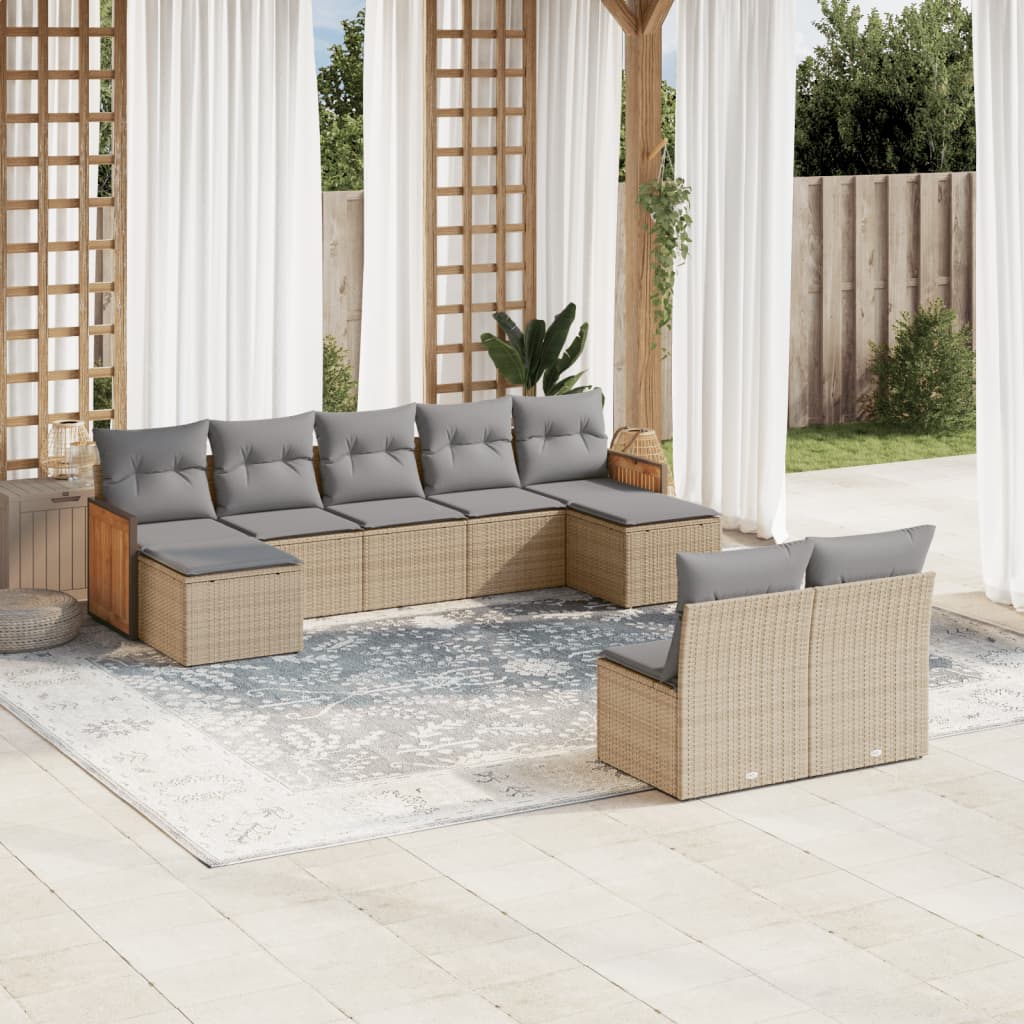 sofasæt til haven 9 dele med hynder polyrattan beige