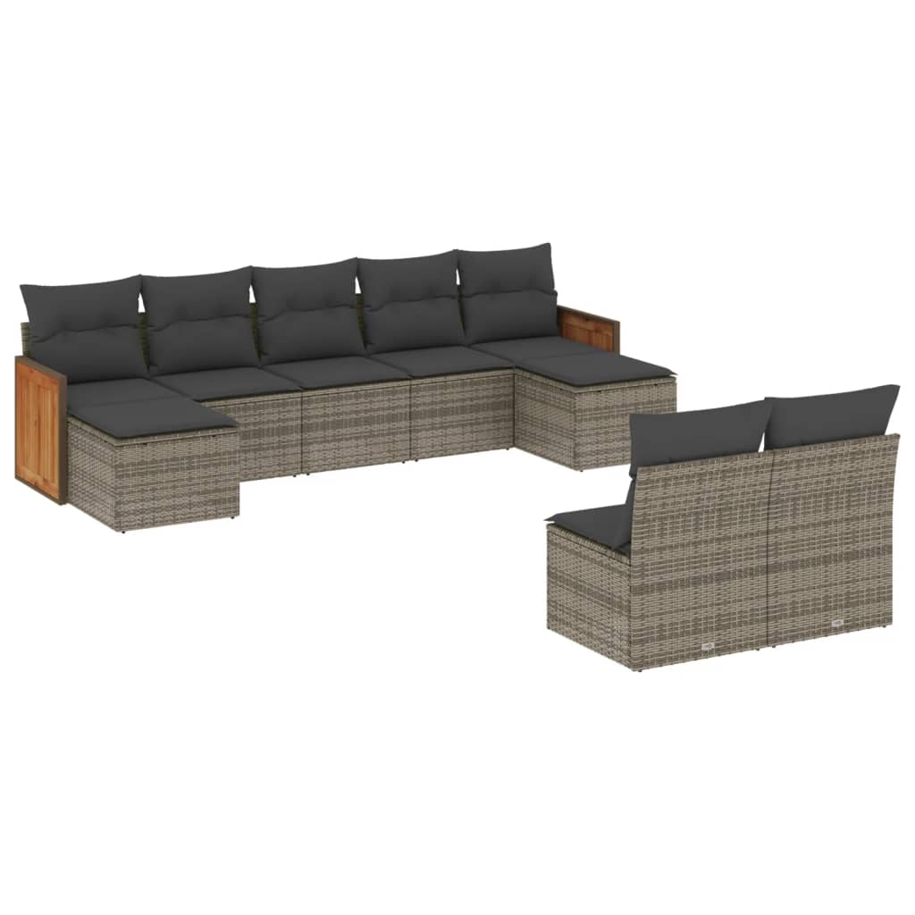 sofasæt til haven 9 dele med hynder polyrattan grå
