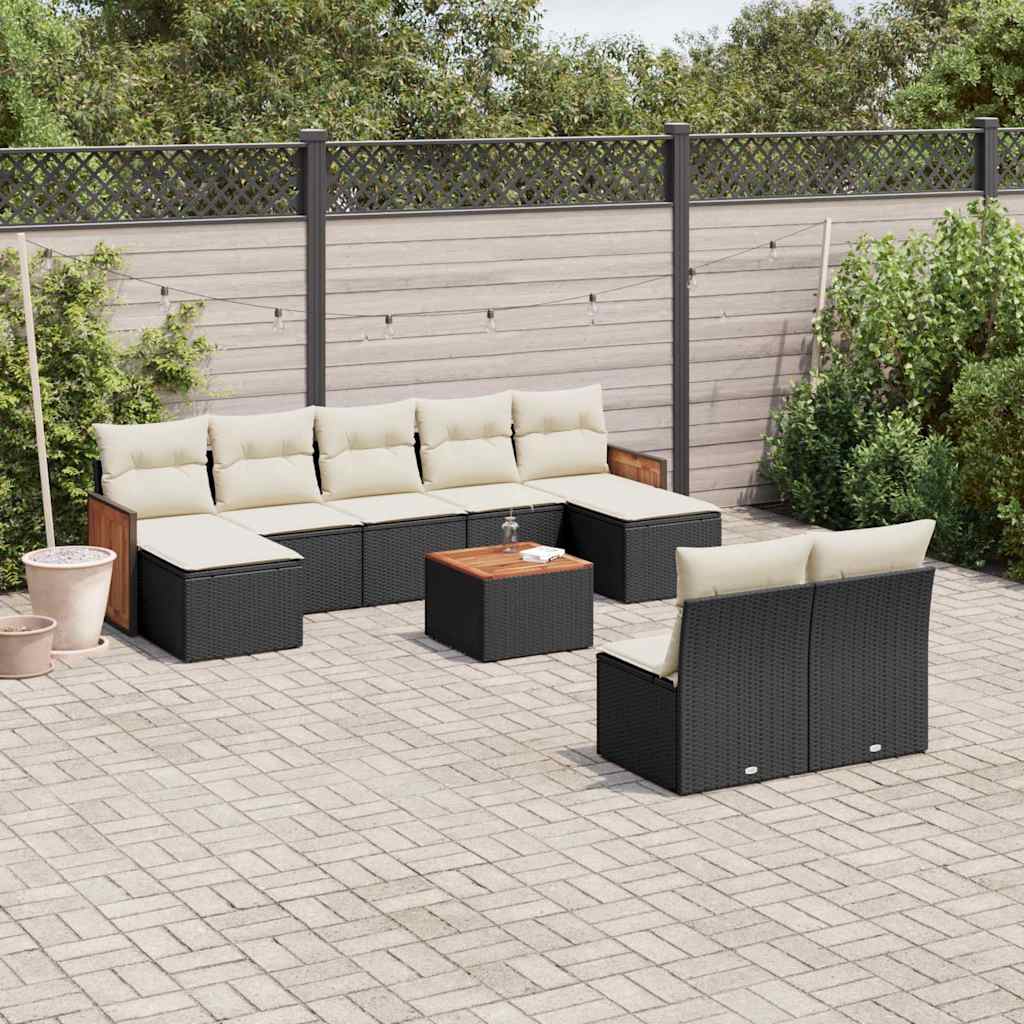 sofasæt til haven 10 dele med hynder polyrattan sort