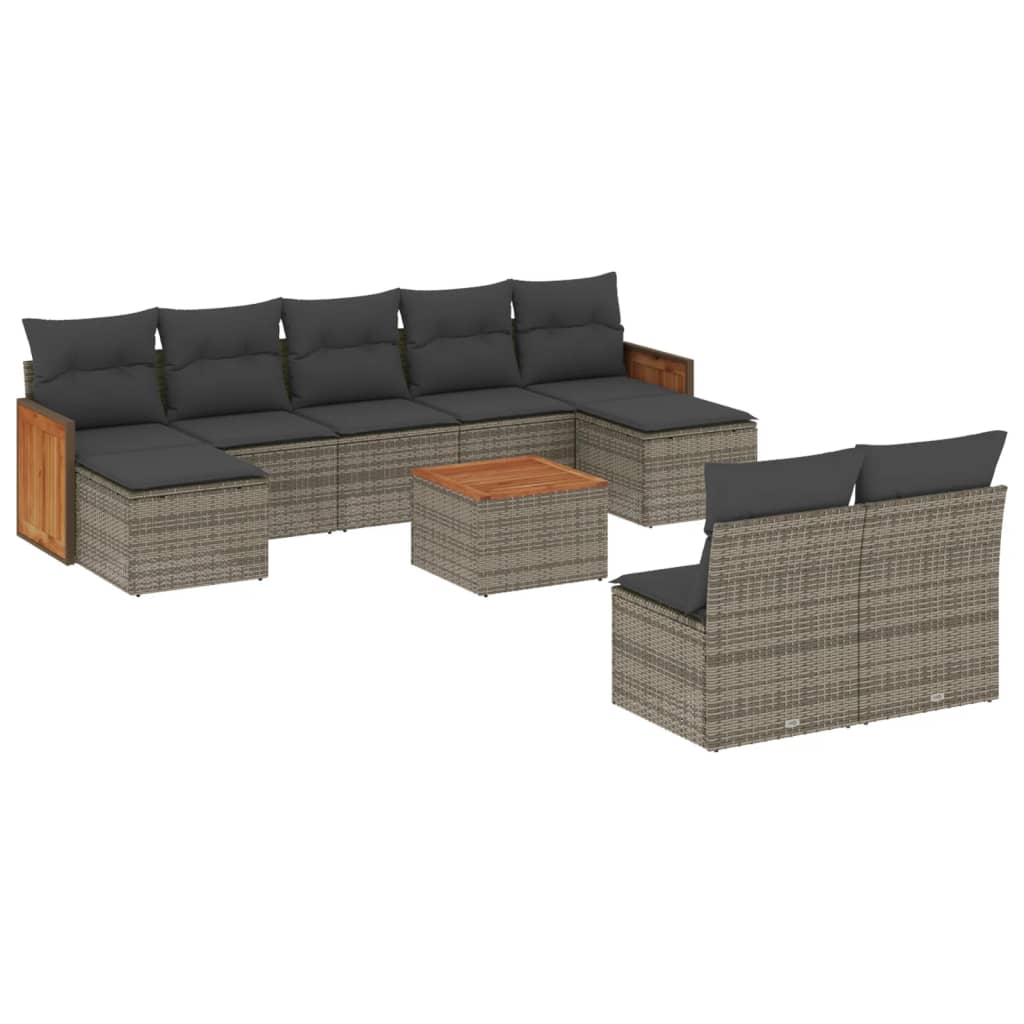 sofasæt til haven 10 dele med hynder polyrattan grå