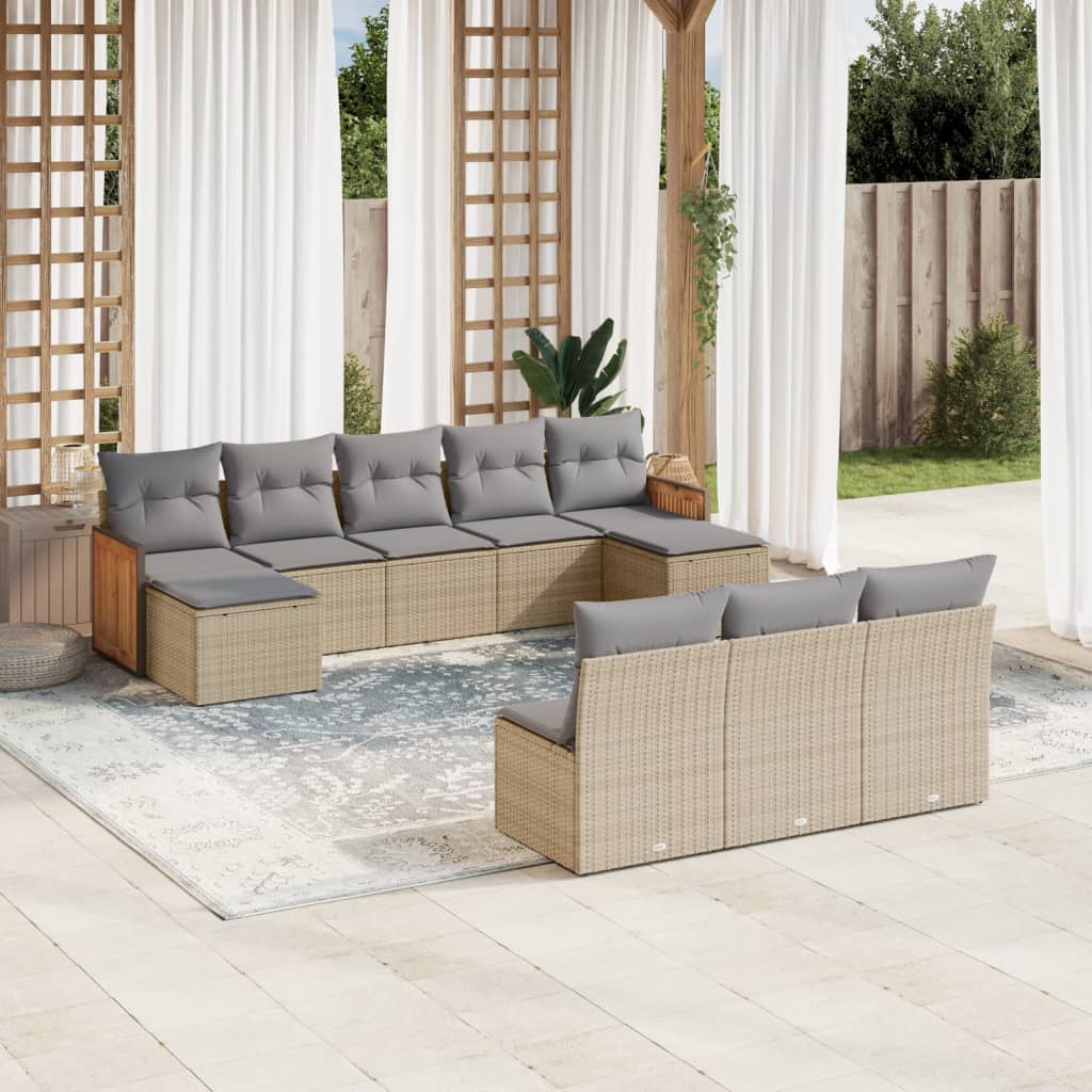 sofasæt til haven 10 dele med hynder polyrattan beige
