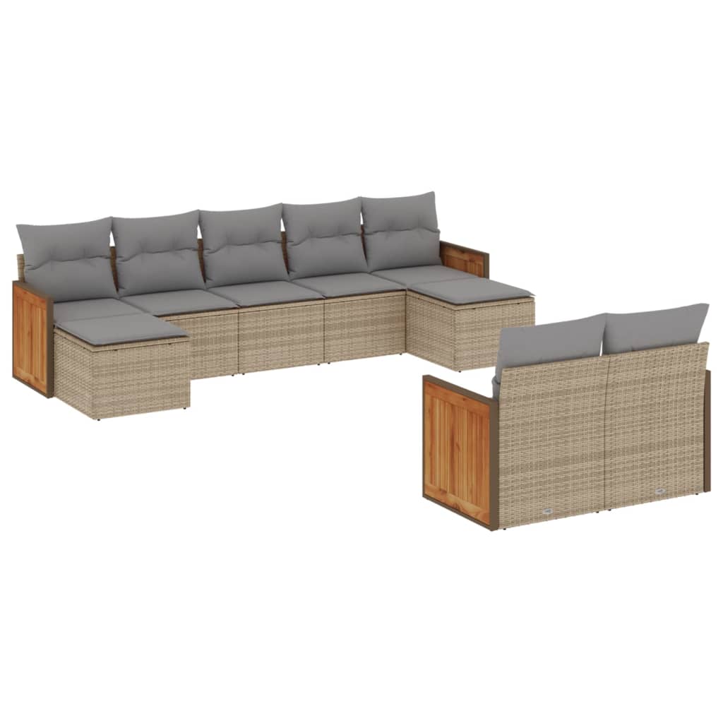 sofasæt til haven 9 dele med hynder polyrattan beige