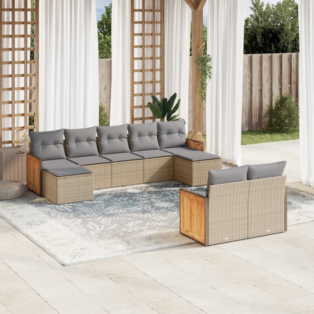 sofasæt til haven 9 dele med hynder polyrattan beige