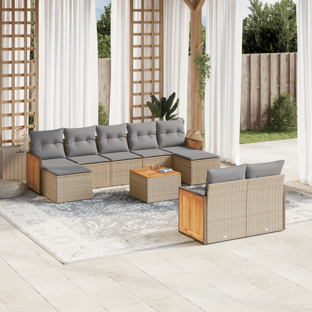 sofasæt til haven 10 dele med hynder polyrattan beige