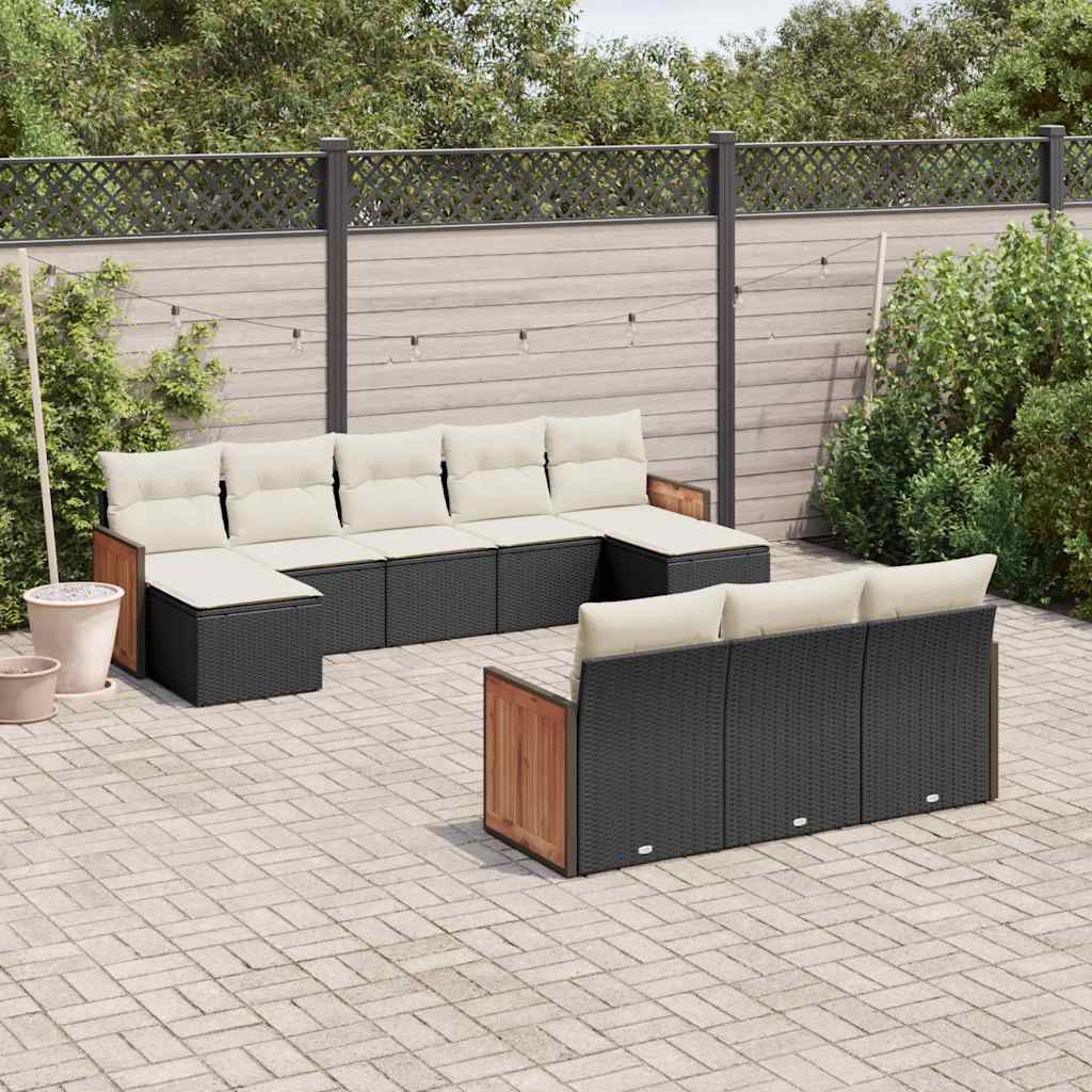sofasæt til haven 10 dele med hynder polyrattan sort